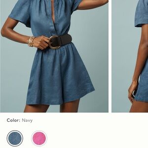 Blue by anthropologie linen Plunge Neck Flutter Sleeve romper